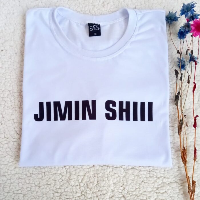 Camiseta Unissex Jimim shiii ( Jimin BTS ) Grupo kpop em Malha Fria ( temos de tds os membros )