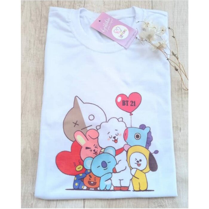 Camiseta Unissex Personagens BT21 balão – BTS Grupo Kpop